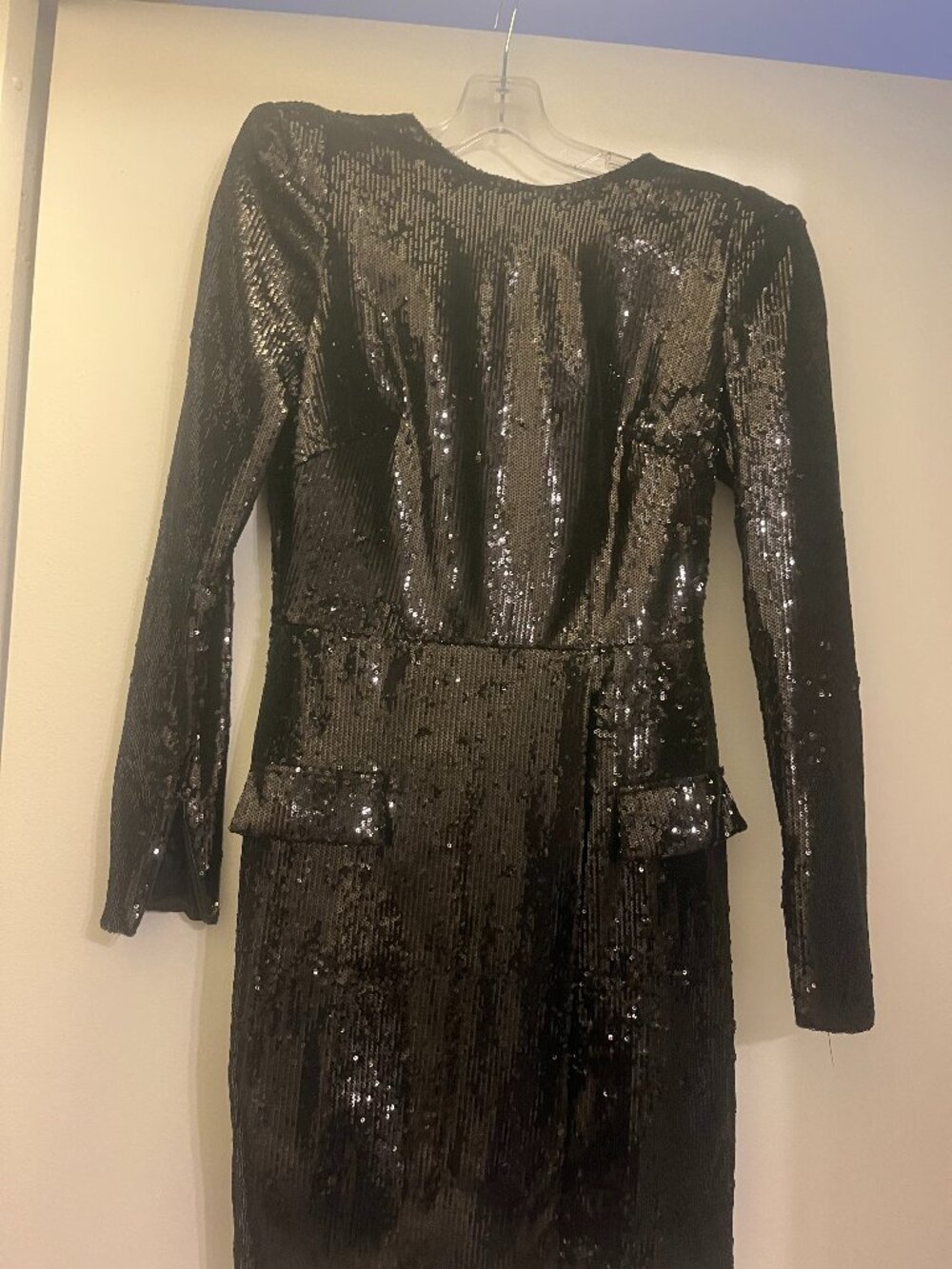 Ieena for Mac Duggal Black Sequin Cocktail Dress | Long Sleeve | Size 2